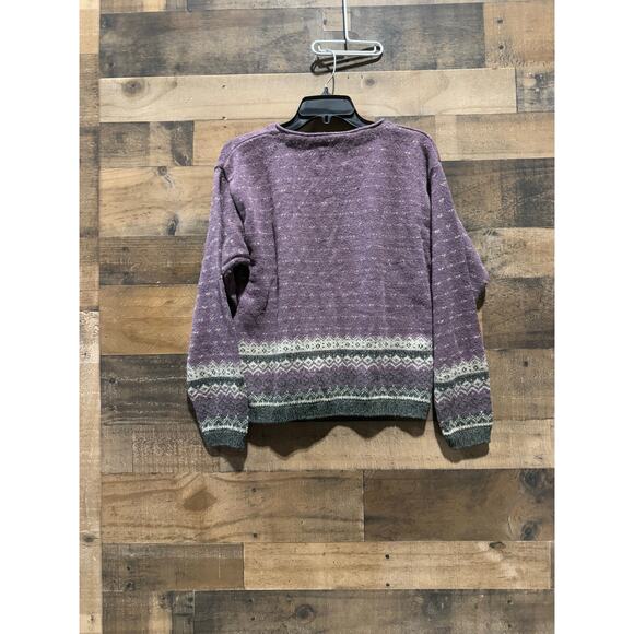 Vintage 1980s ALPS - Purple Nordic Print V-Neck Sweater- Size M - Picture 6 of 7